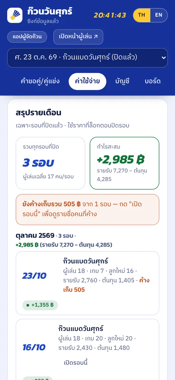 สรุปรายเดือน แสดงจำนวนรอบและกำไรรวม
